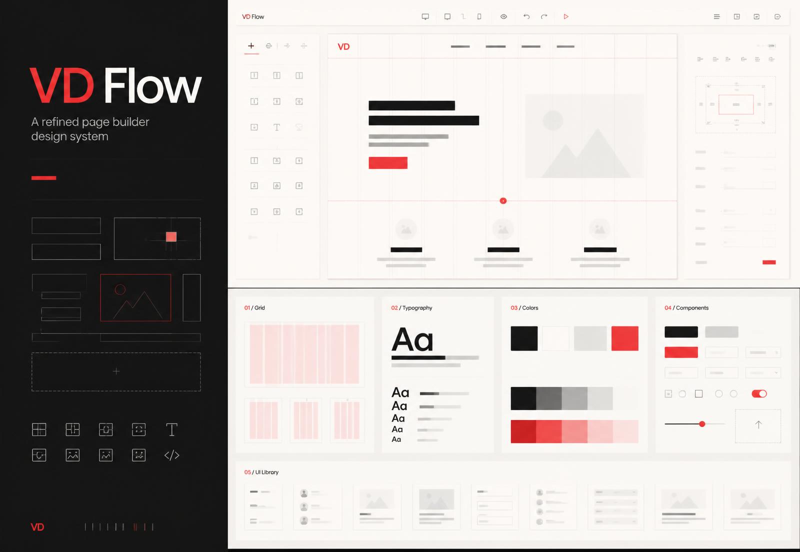 VD Flow page builder design system interface